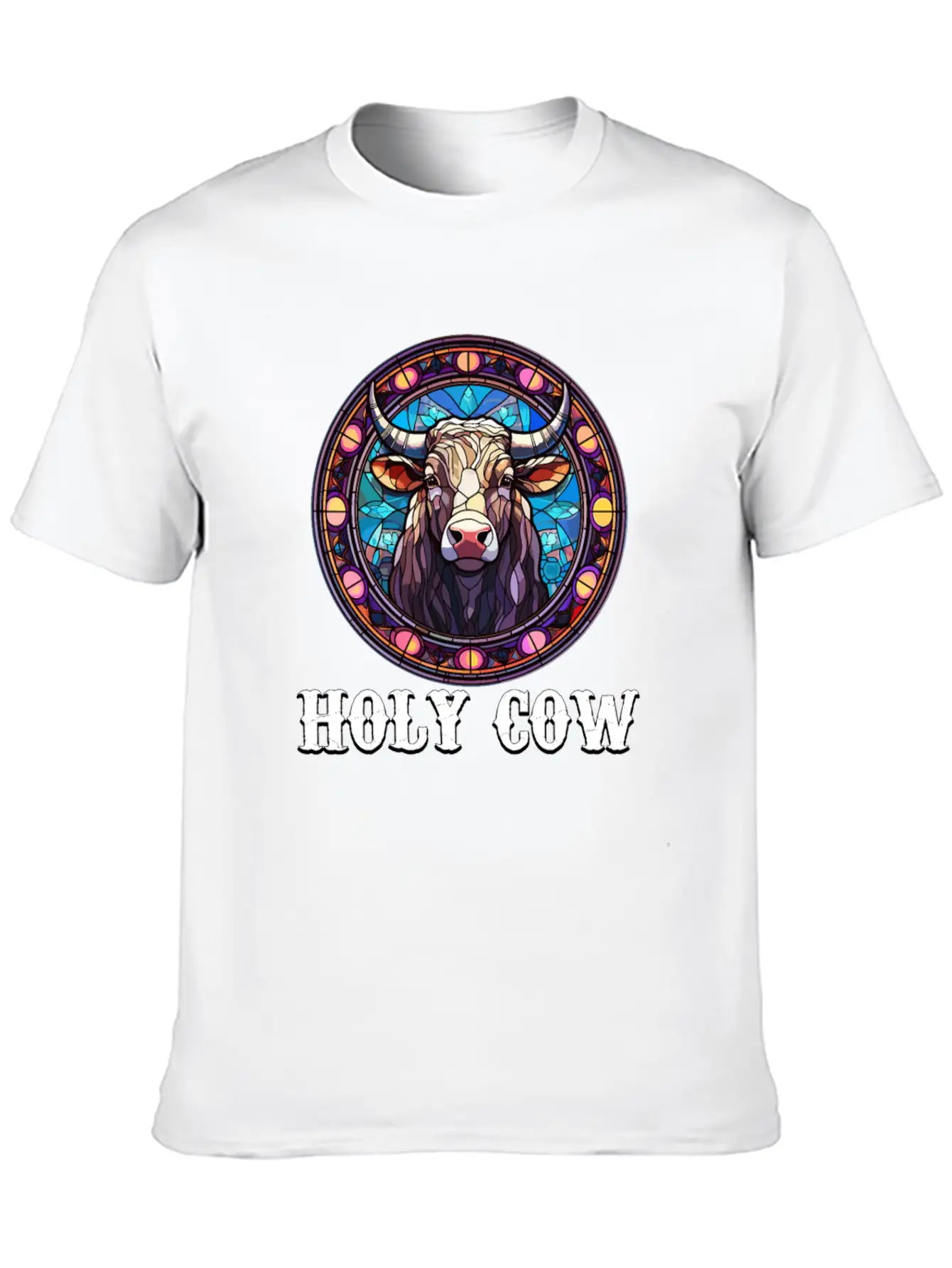 Stained Glass Art - Stylish Colorful Funny Cow Relaxed Everyday Tee – Lightweight And Durable Cotton
