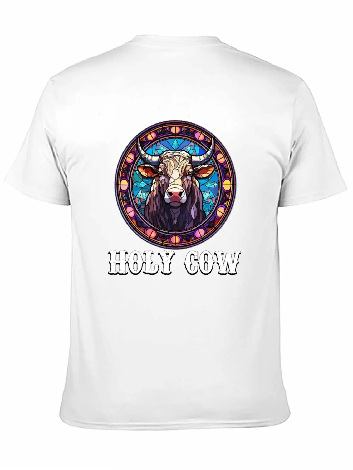 Stained Glass Art - Stylish Colorful Funny Cow Relaxed Everyday Tee – Lightweight And Durable Cotton