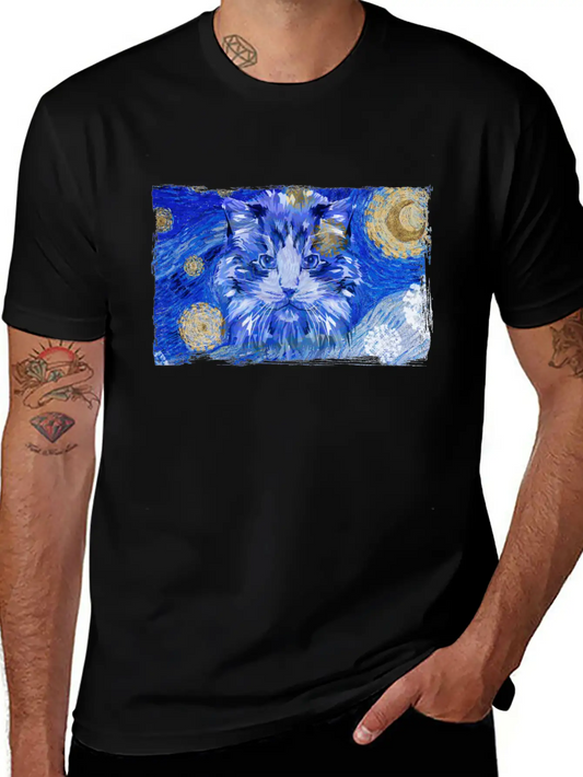 Starry Night Cat Basic Graphic T-Shirt – Daily Comfort In Soft Cotton