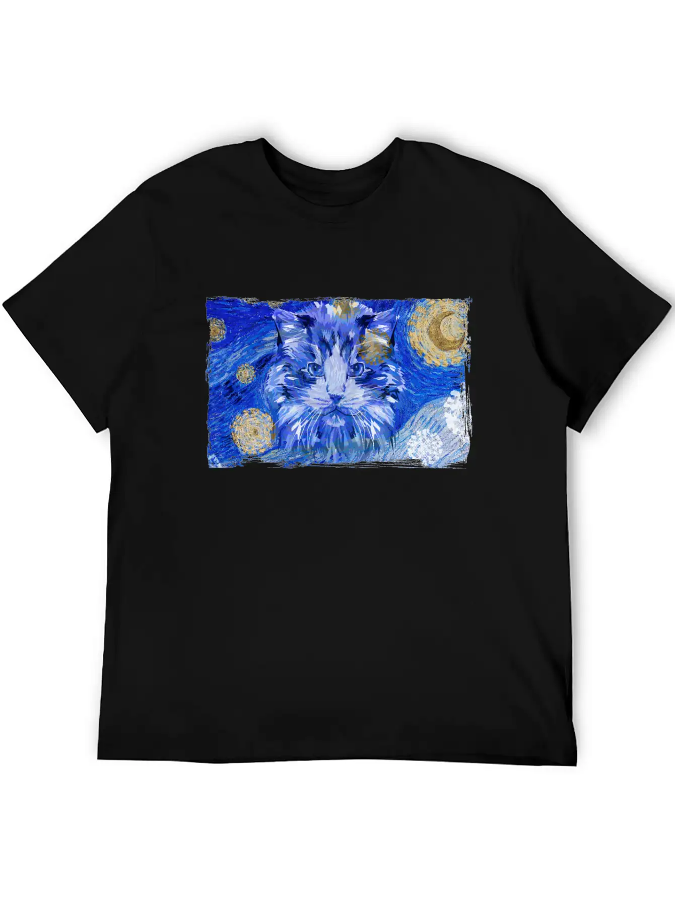 Starry Night Cat Basic Graphic T-Shirt – Daily Comfort In Soft Cotton