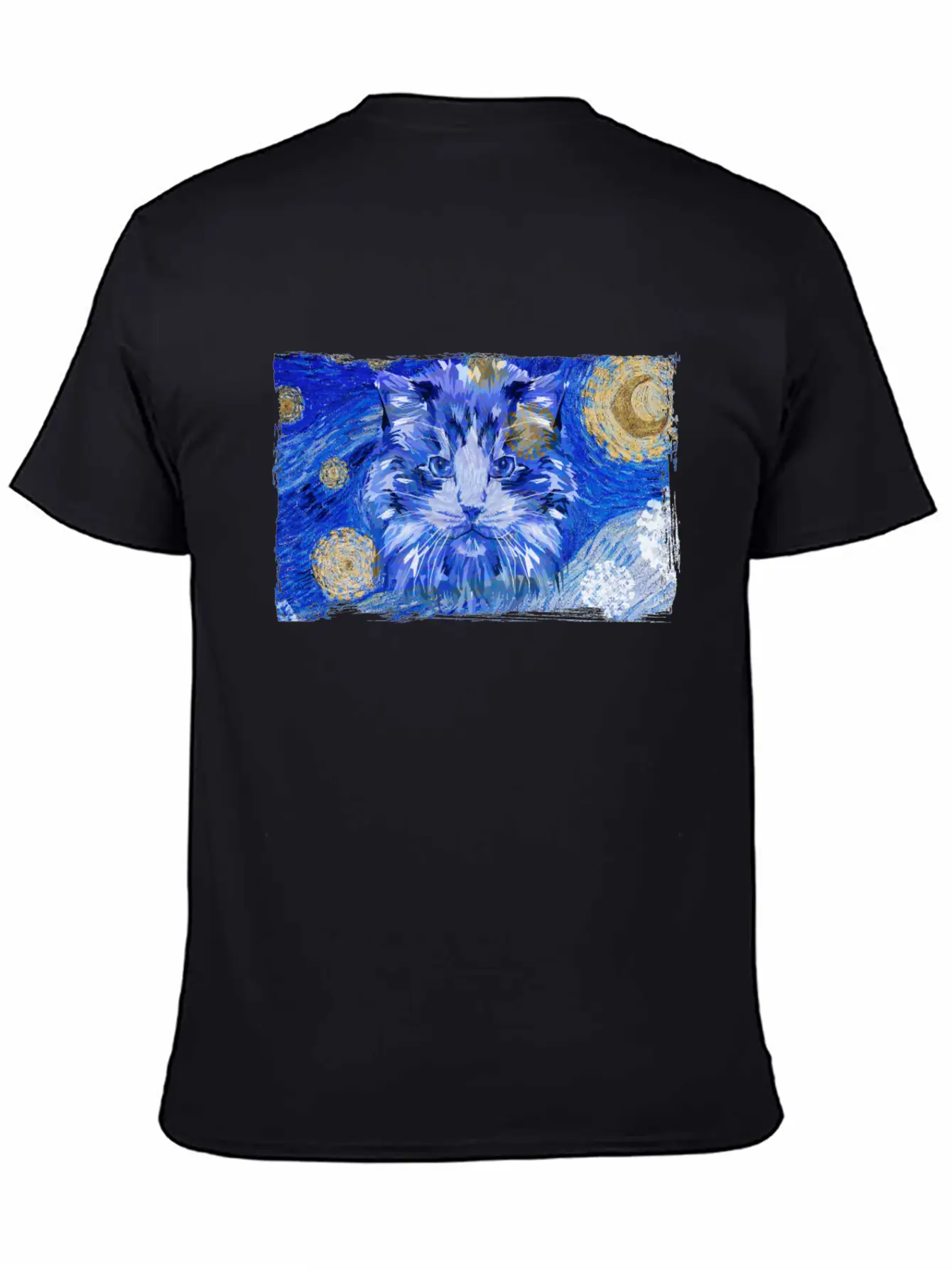 Starry Night Cat Basic Graphic T-Shirt – Daily Comfort In Soft Cotton