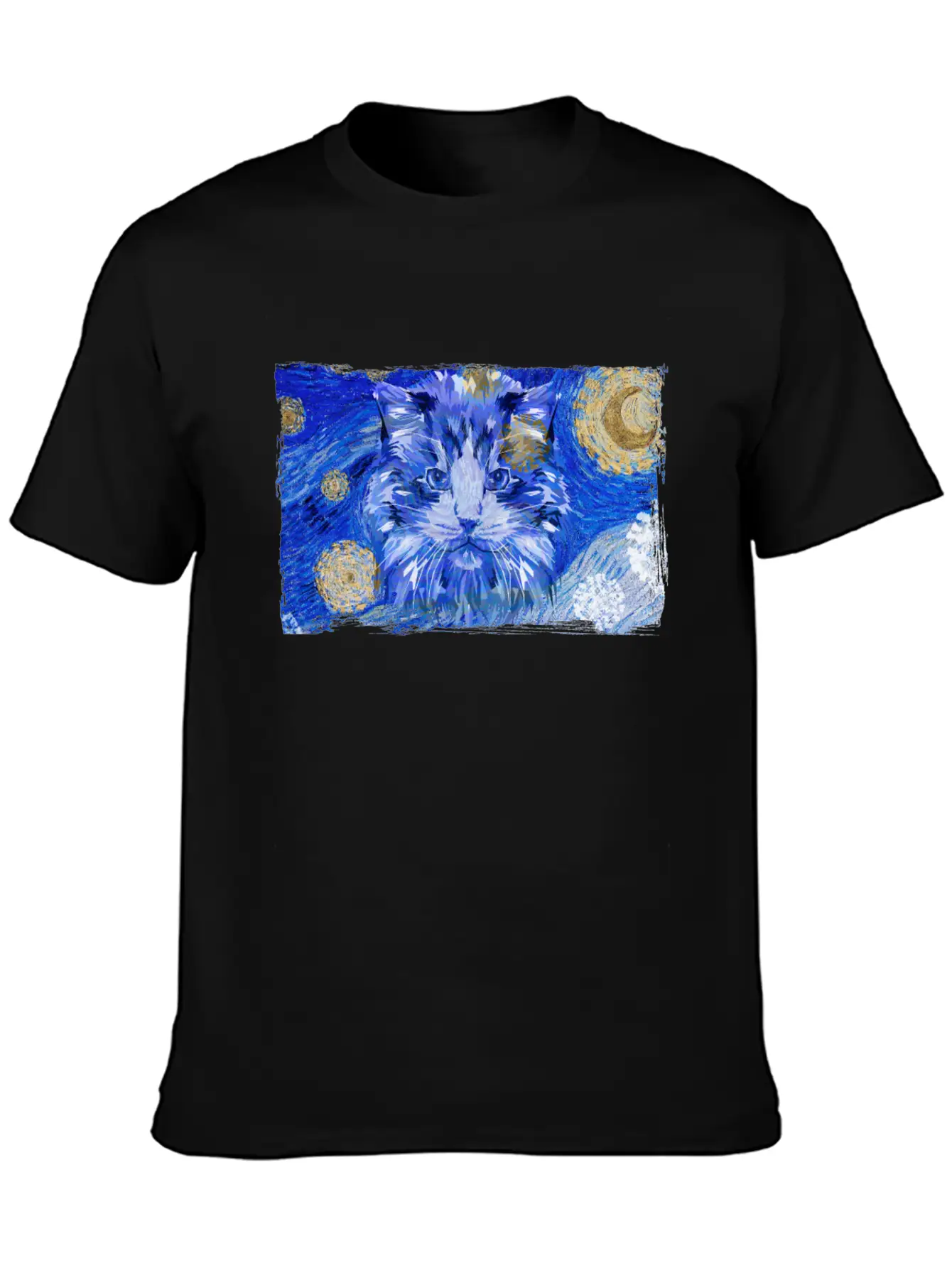 Starry Night Cat Basic Graphic T-Shirt – Daily Comfort In Soft Cotton