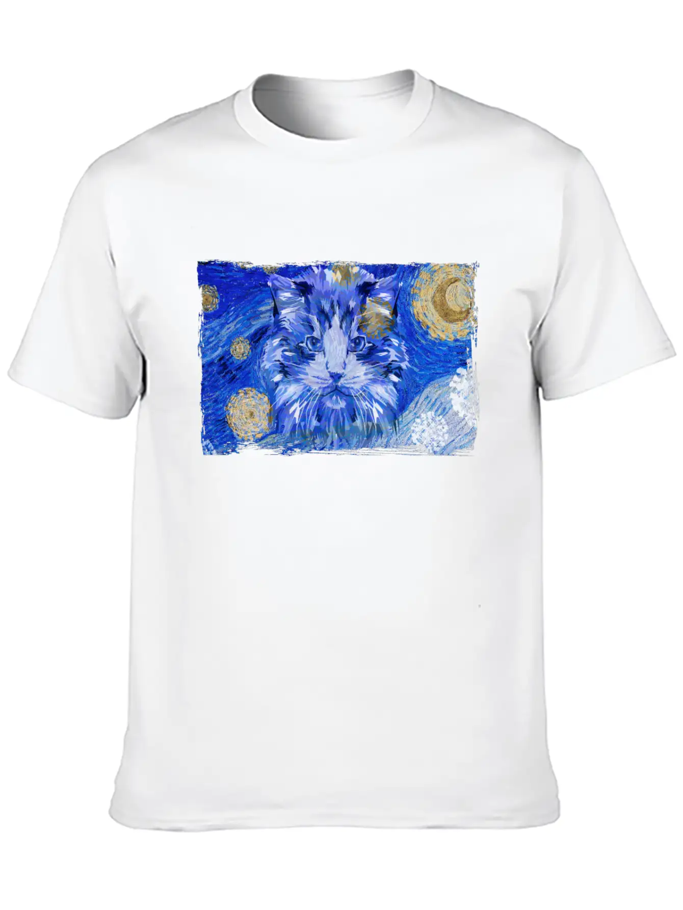 Starry Night Cat Basic Graphic T-Shirt – Daily Comfort In Soft Cotton