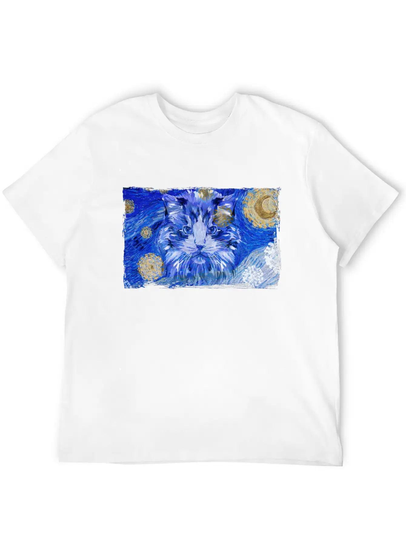 Starry Night Cat Basic Graphic T-Shirt – Daily Comfort In Soft Cotton