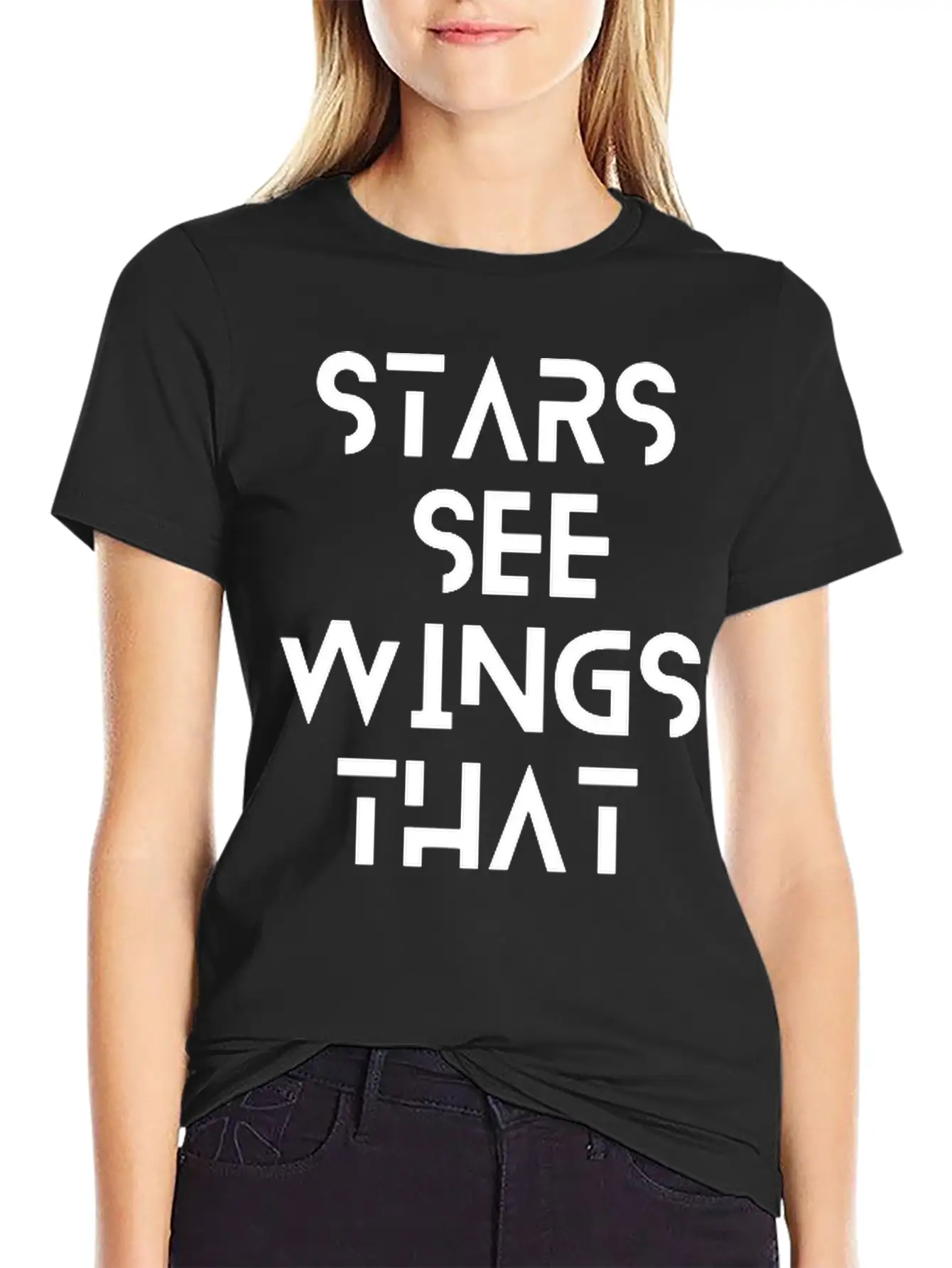 Stars See Wings—white On Black. Unisex Short Sleeve Soft Cotton T-Shirt – Casual Everyday Wear