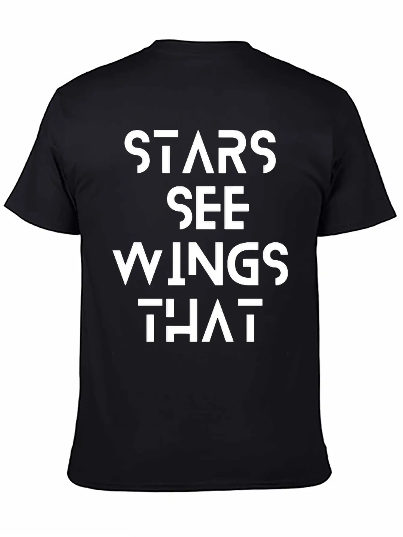 Stars See Wings—white On Black. Unisex Short Sleeve Soft Cotton T-Shirt – Casual Everyday Wear