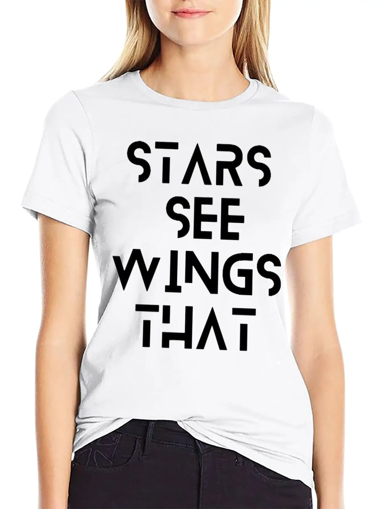 Stars See Wings—white On Black. Unisex Short Sleeve Soft Cotton T-Shirt – Casual Everyday Wear