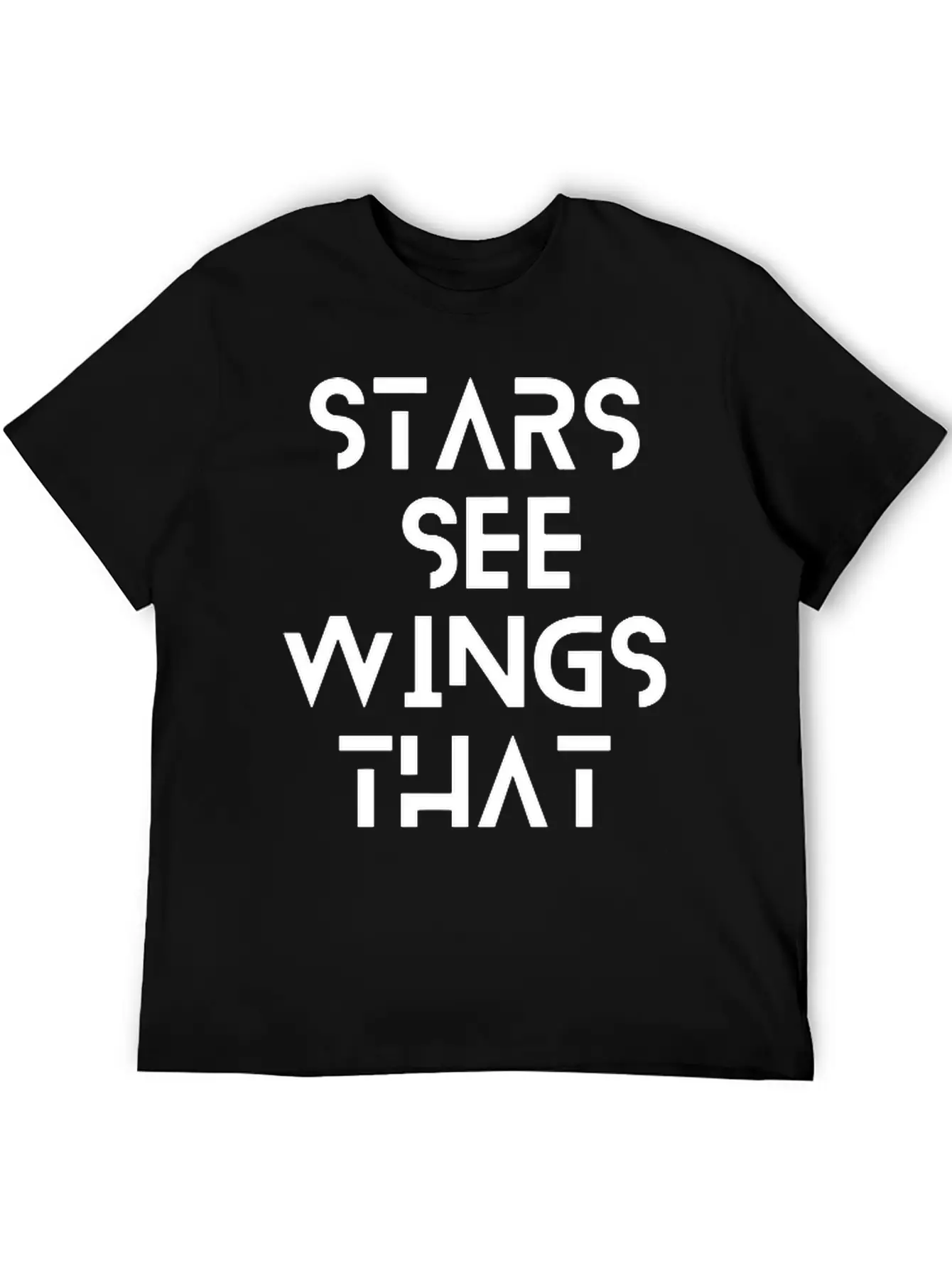 Stars See Wings—white On Black. Unisex Short Sleeve Soft Cotton T-Shirt – Casual Everyday Wear