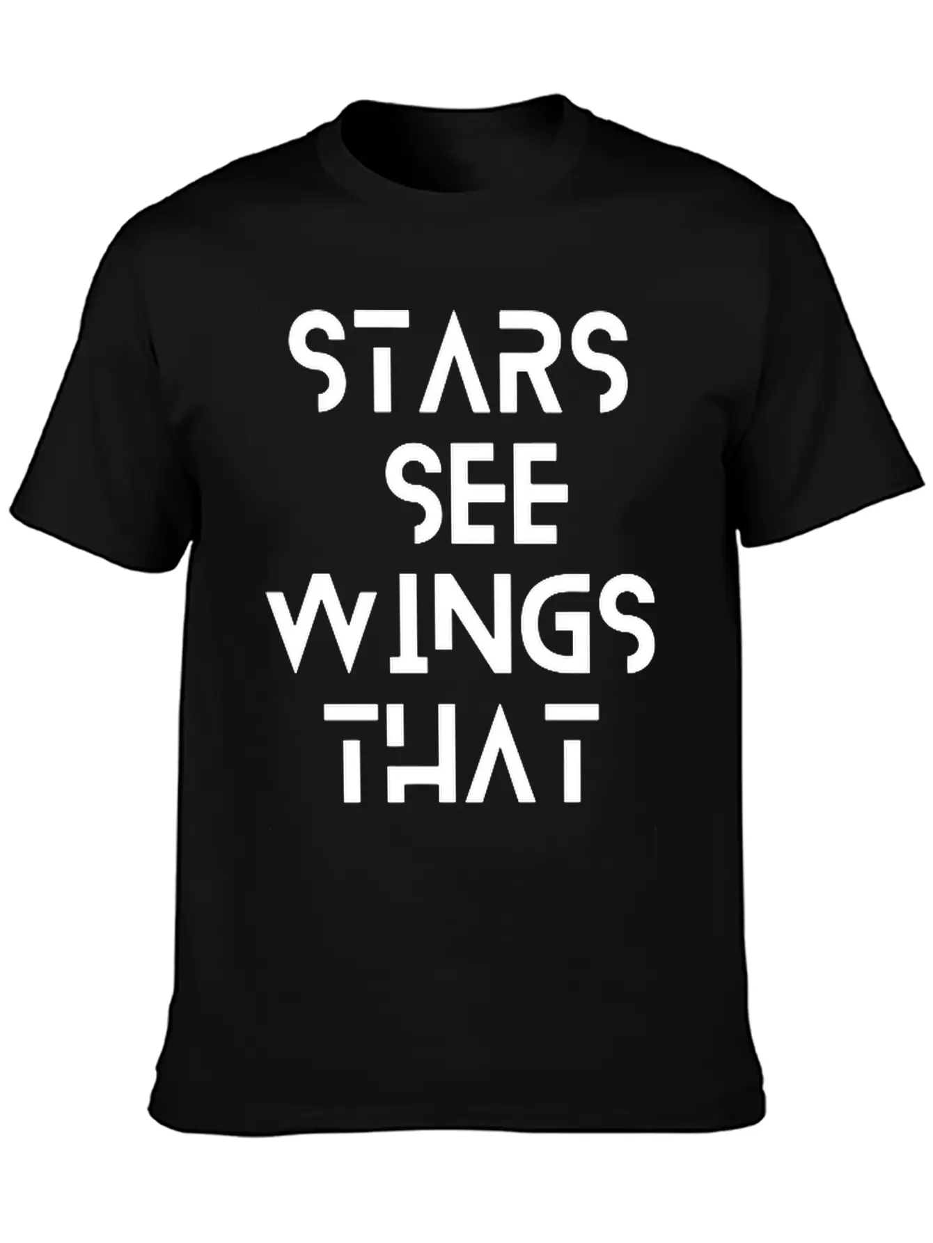 Stars See Wings—white On Black. Unisex Short Sleeve Soft Cotton T-Shirt – Casual Everyday Wear