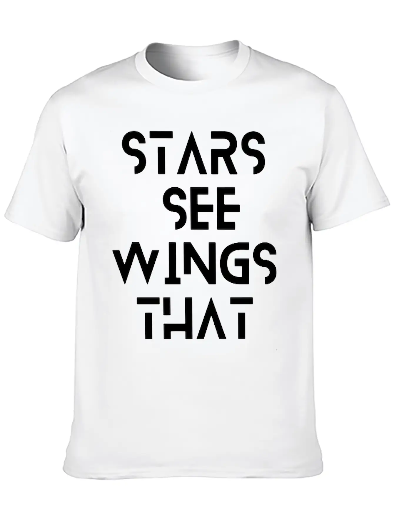 Stars See Wings—white On Black. Unisex Short Sleeve Soft Cotton T-Shirt – Casual Everyday Wear