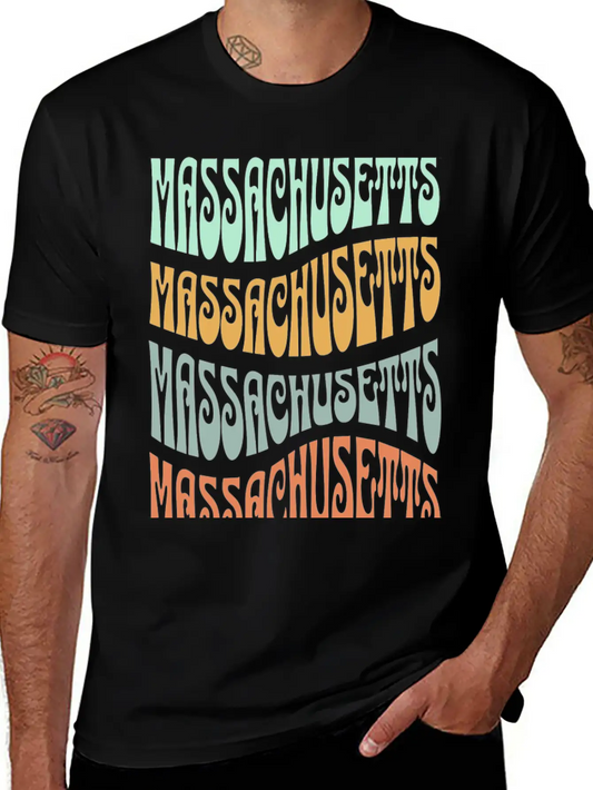 State Of Massachusetts Retro Aesthetic Groovy Font Stylish Everyday T-Shirt – Unisex Basic Cotton Tee