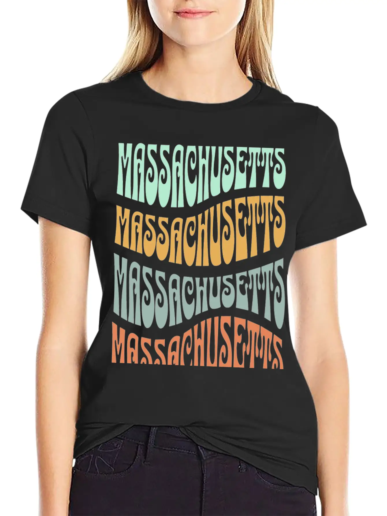 State Of Massachusetts Retro Aesthetic Groovy Font Stylish Everyday T-Shirt – Unisex Basic Cotton Tee