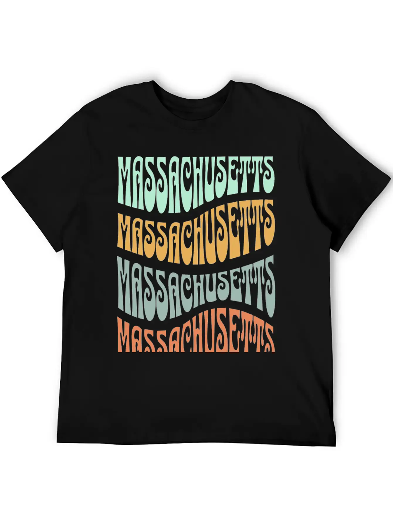 State Of Massachusetts Retro Aesthetic Groovy Font Stylish Everyday T-Shirt – Unisex Basic Cotton Tee