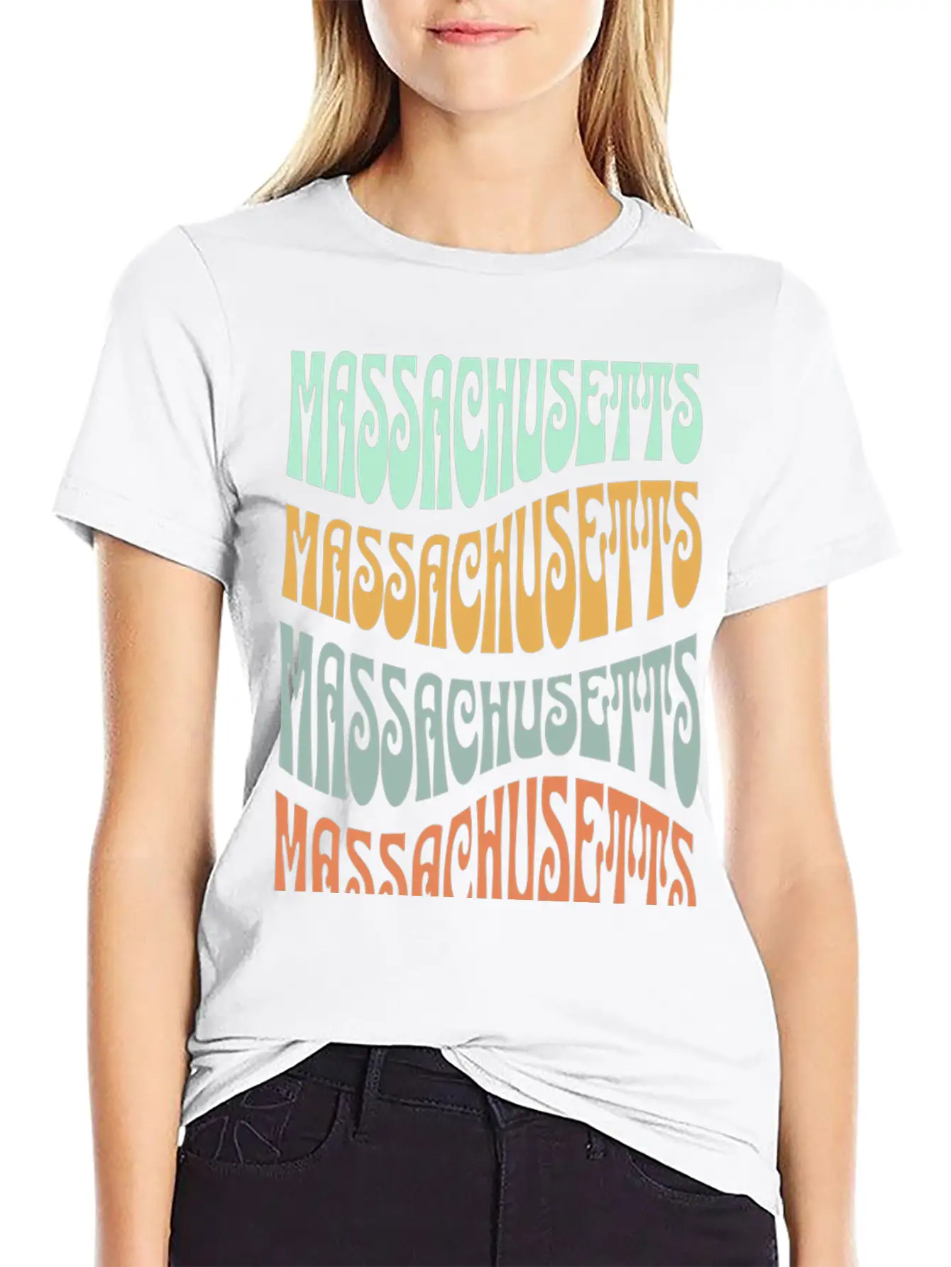 State Of Massachusetts Retro Aesthetic Groovy Font Stylish Everyday T-Shirt – Unisex Basic Cotton Tee