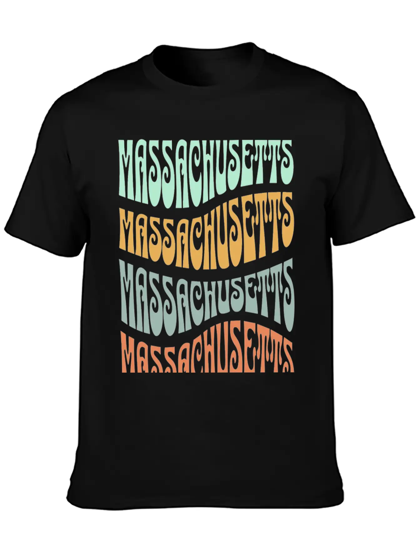 State Of Massachusetts Retro Aesthetic Groovy Font Stylish Everyday T-Shirt – Unisex Basic Cotton Tee