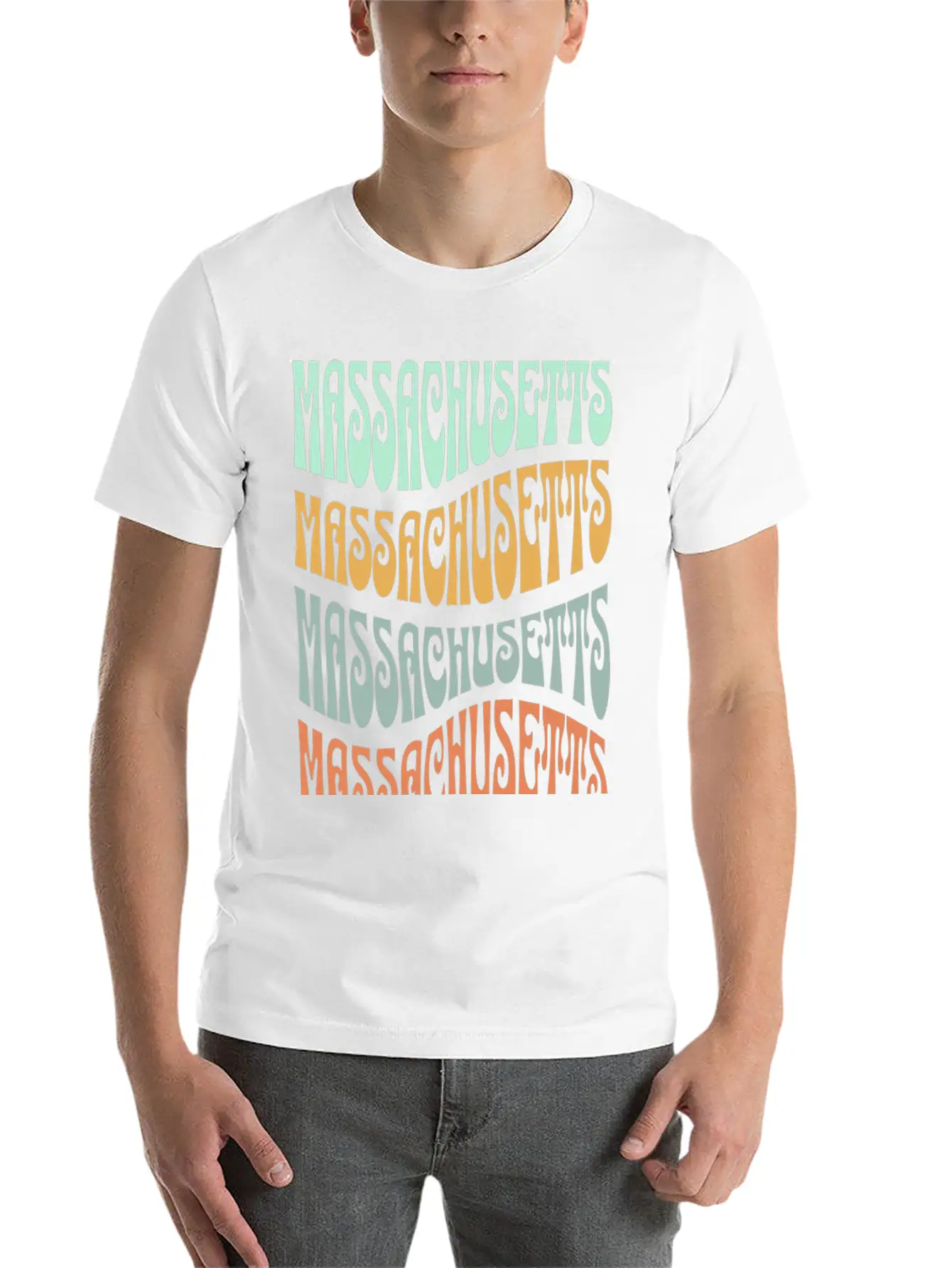 State Of Massachusetts Retro Aesthetic Groovy Font Stylish Everyday T-Shirt – Unisex Basic Cotton Tee