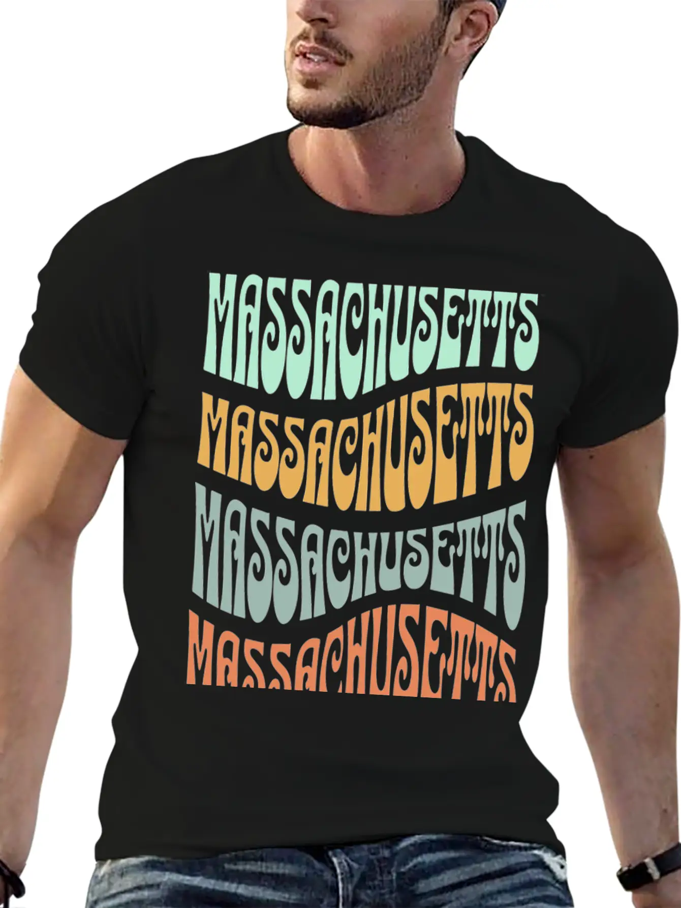 State Of Massachusetts Retro Aesthetic Groovy Font Stylish Everyday T-Shirt – Unisex Basic Cotton Tee