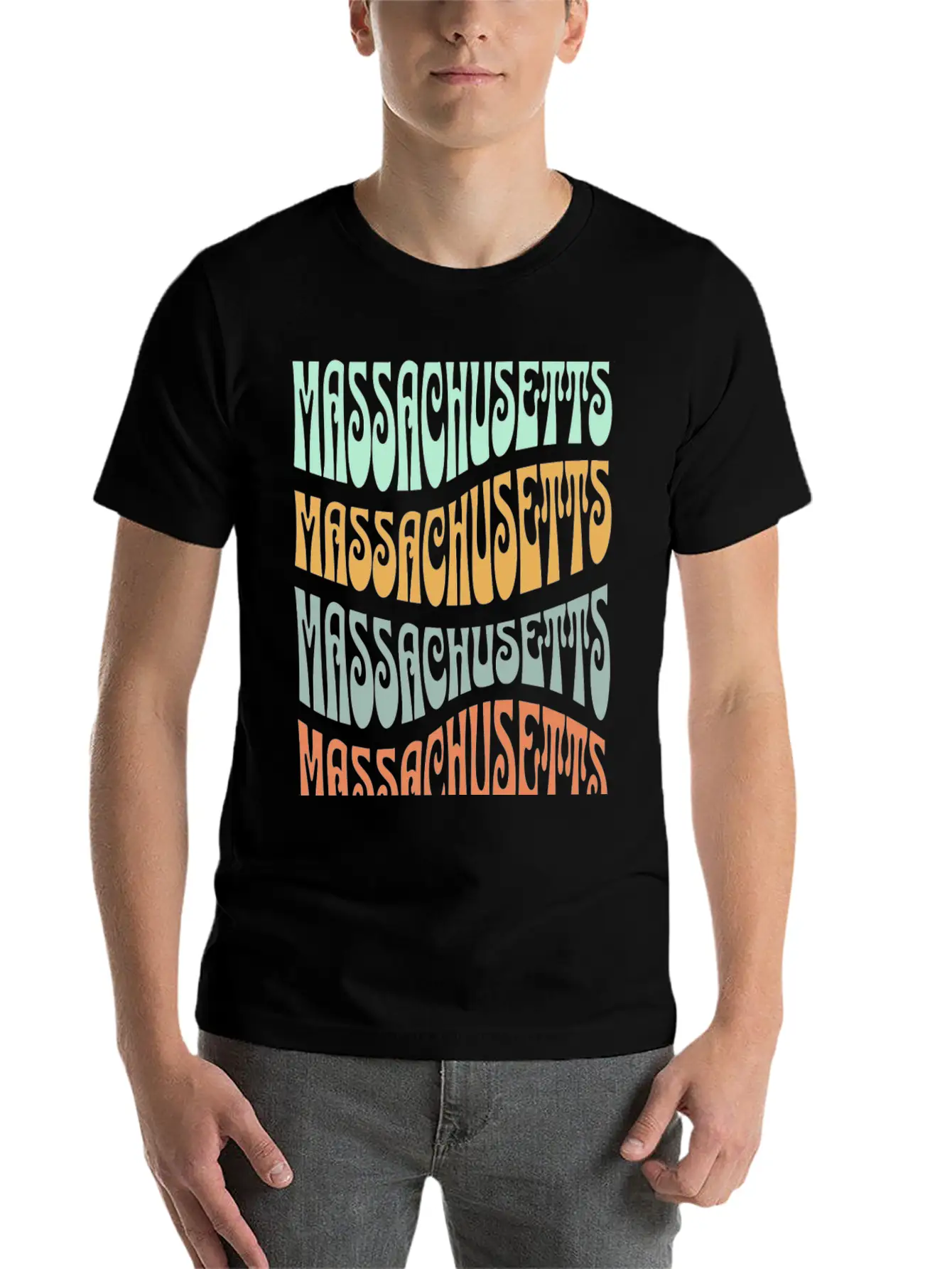 State Of Massachusetts Retro Aesthetic Groovy Font Stylish Everyday T-Shirt – Unisex Basic Cotton Tee