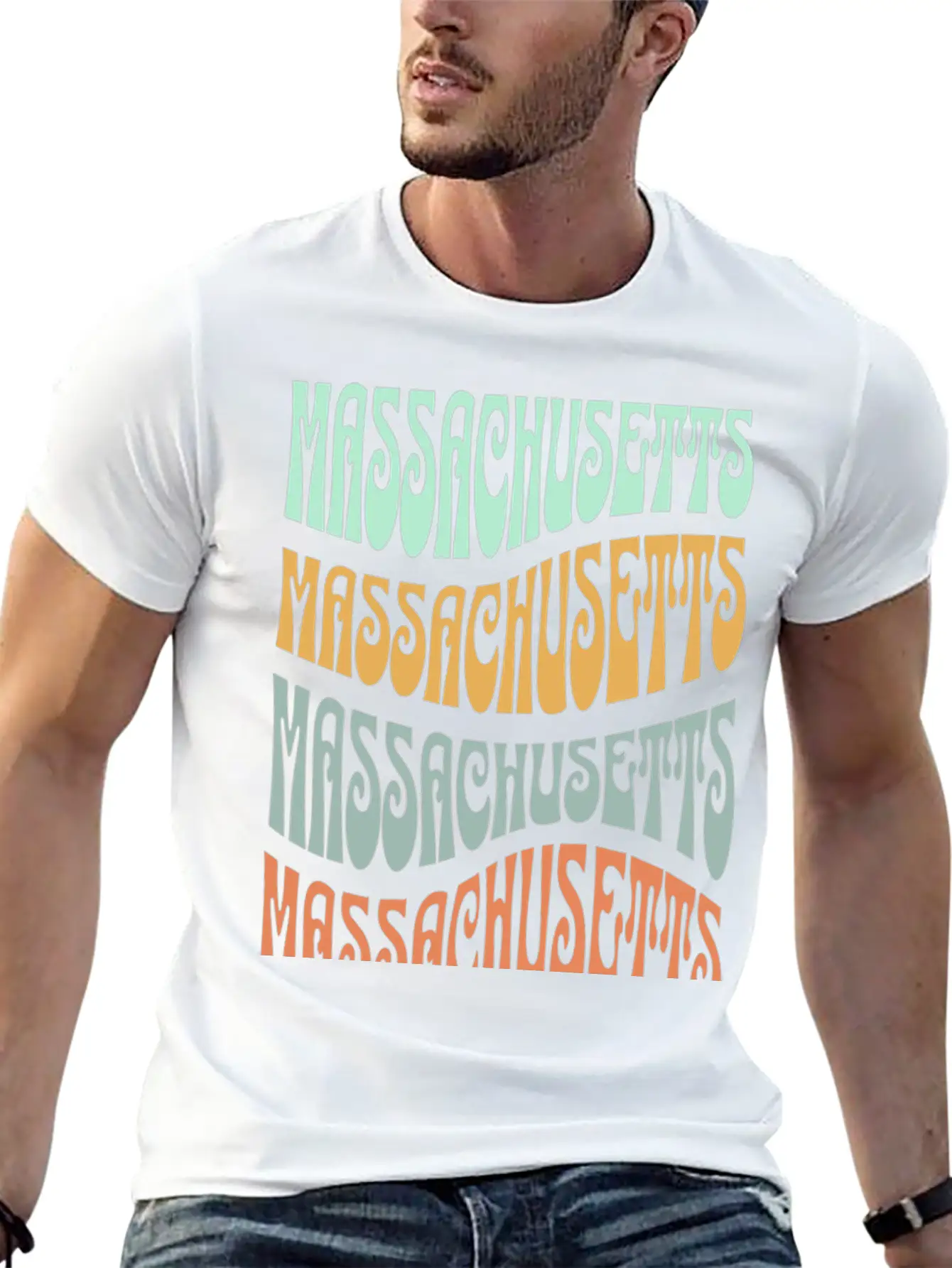 State Of Massachusetts Retro Aesthetic Groovy Font Stylish Everyday T-Shirt – Unisex Basic Cotton Tee