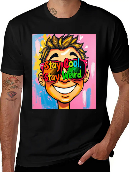 "Stay Cool, Stay Weird" Comfortable Minimalist Graphic Tee – Summer Style Essential