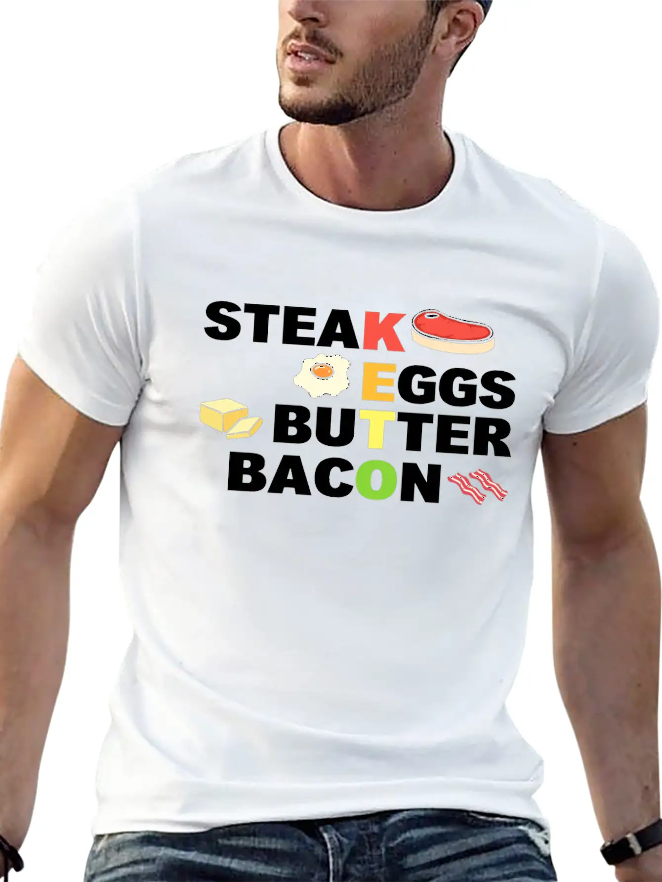 Steak Eggs Butter Bacon Keto Diet Unisex Short Sleeve Soft Cotton T-Shirt – Casual Everyday Wear