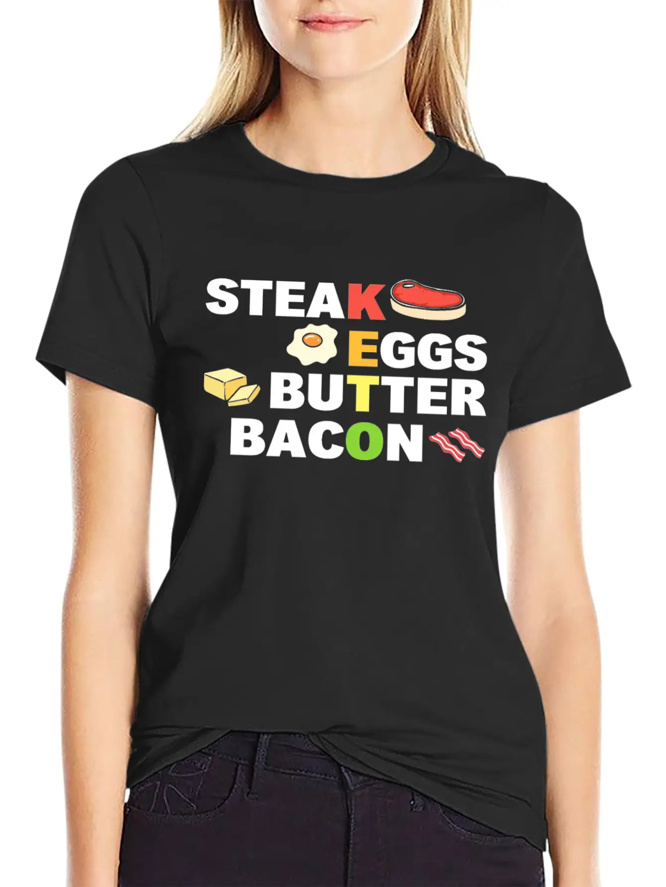 Steak Eggs Butter Bacon Keto Diet Unisex Short Sleeve Soft Cotton T-Shirt – Casual Everyday Wear