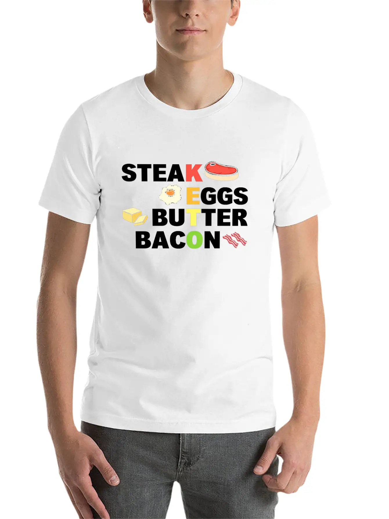 Steak Eggs Butter Bacon Keto Diet Unisex Short Sleeve Soft Cotton T-Shirt – Casual Everyday Wear