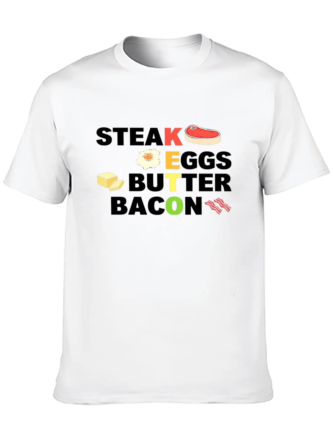 Steak Eggs Butter Bacon Keto Diet Unisex Short Sleeve Soft Cotton T-Shirt – Casual Everyday Wear
