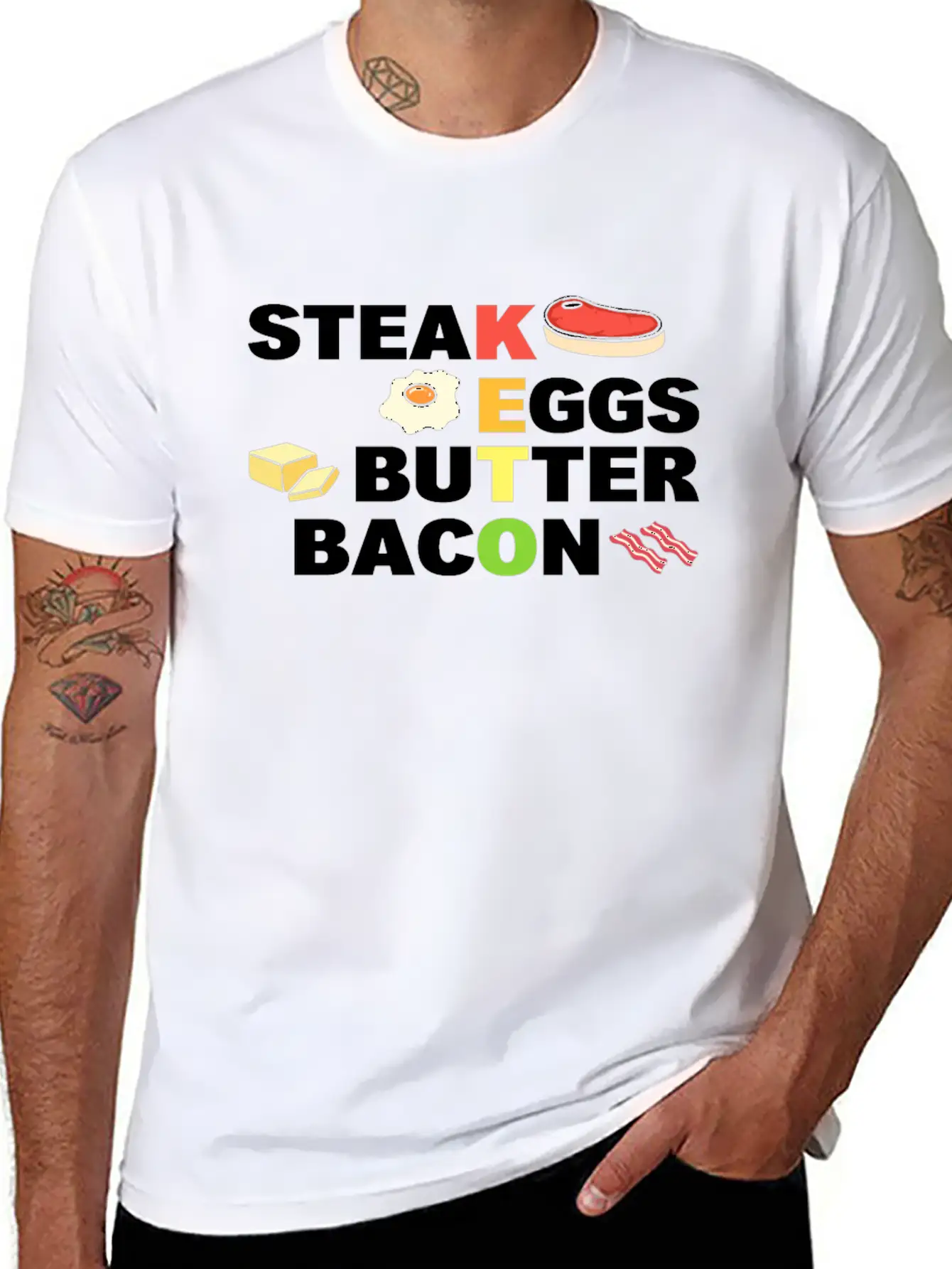 Steak Eggs Butter Bacon Keto Diet Unisex Short Sleeve Soft Cotton T-Shirt – Casual Everyday Wear