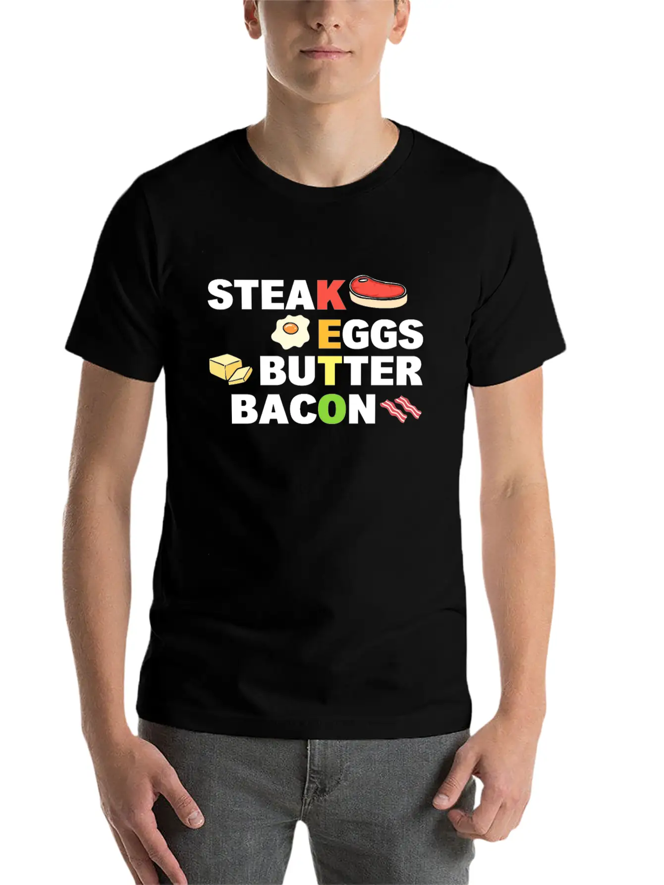 Steak Eggs Butter Bacon Keto Diet Unisex Short Sleeve Soft Cotton T-Shirt – Casual Everyday Wear