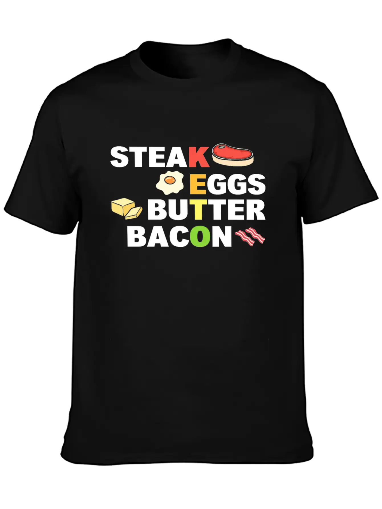 Steak Eggs Butter Bacon Keto Diet Unisex Short Sleeve Soft Cotton T-Shirt – Casual Everyday Wear
