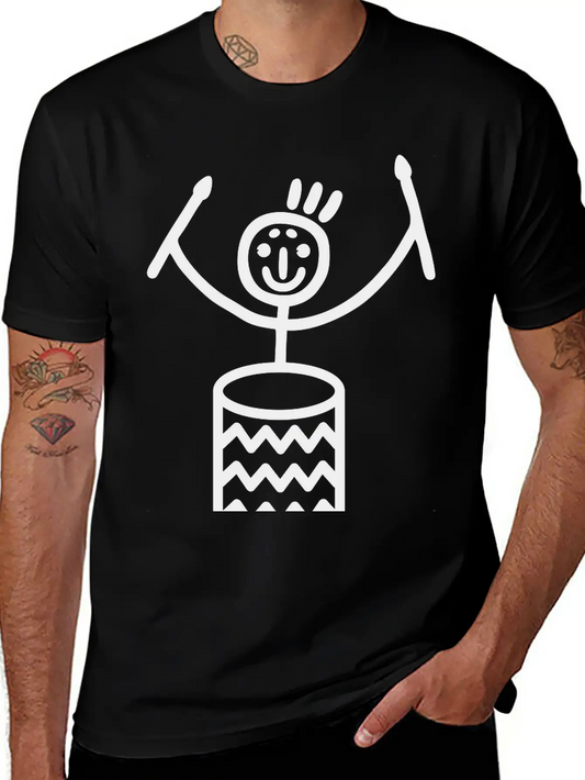 Stick Figure With Samba Drum Stylish Everyday T-Shirt – Unisex Basic Cotton Tee