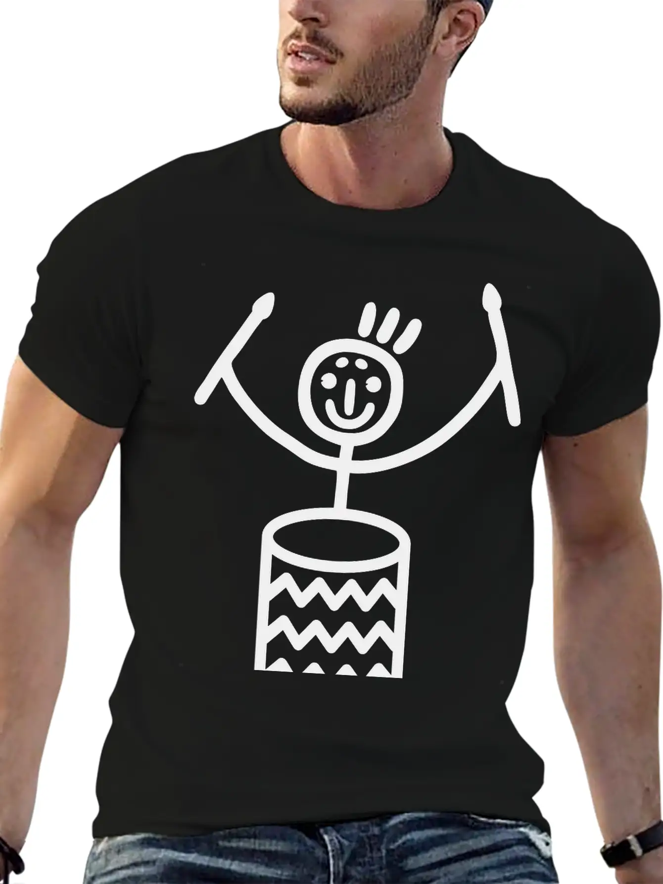 Stick Figure With Samba Drum Stylish Everyday T-Shirt – Unisex Basic Cotton Tee