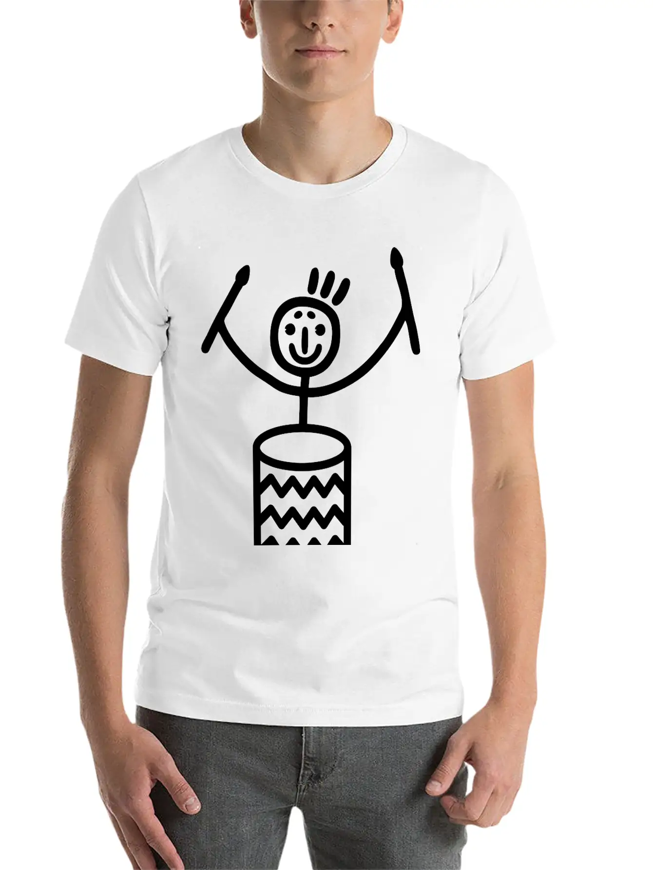 Stick Figure With Samba Drum Stylish Everyday T-Shirt – Unisex Basic Cotton Tee