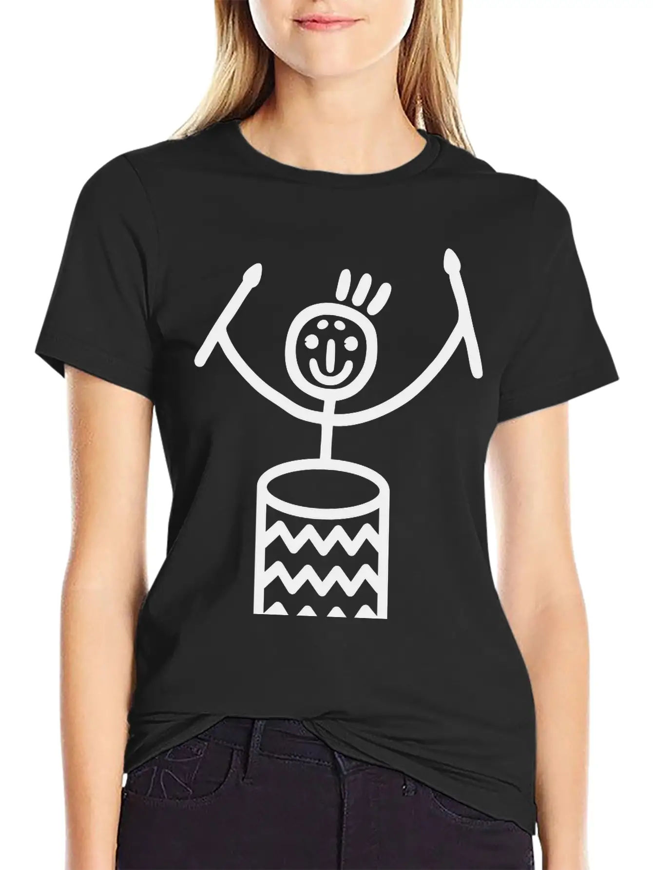 Stick Figure With Samba Drum Stylish Everyday T-Shirt – Unisex Basic Cotton Tee