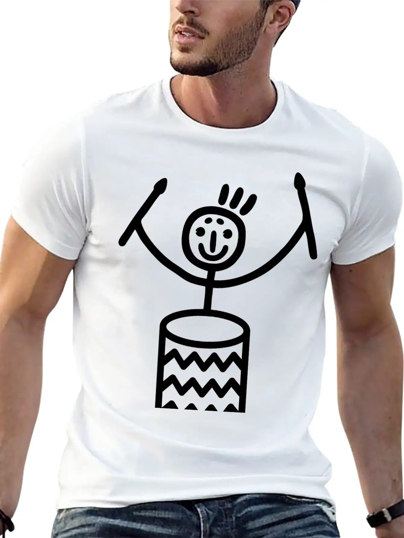 Stick Figure With Samba Drum Stylish Everyday T-Shirt – Unisex Basic Cotton Tee