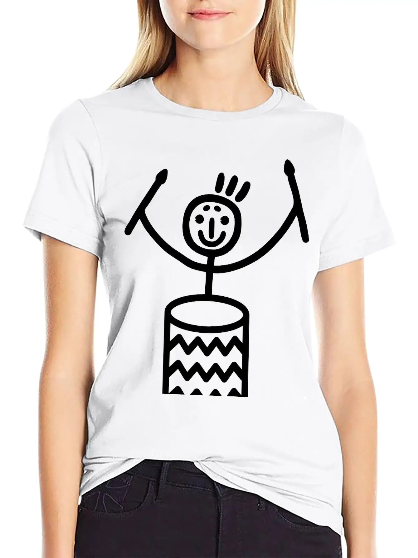 Stick Figure With Samba Drum Stylish Everyday T-Shirt – Unisex Basic Cotton Tee