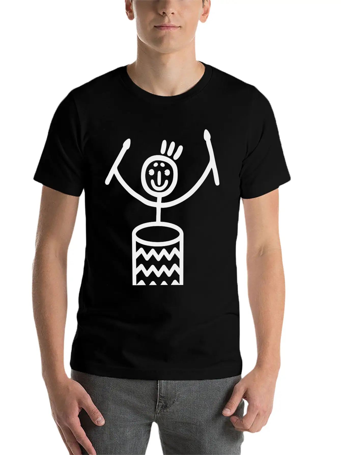 Stick Figure With Samba Drum Stylish Everyday T-Shirt – Unisex Basic Cotton Tee