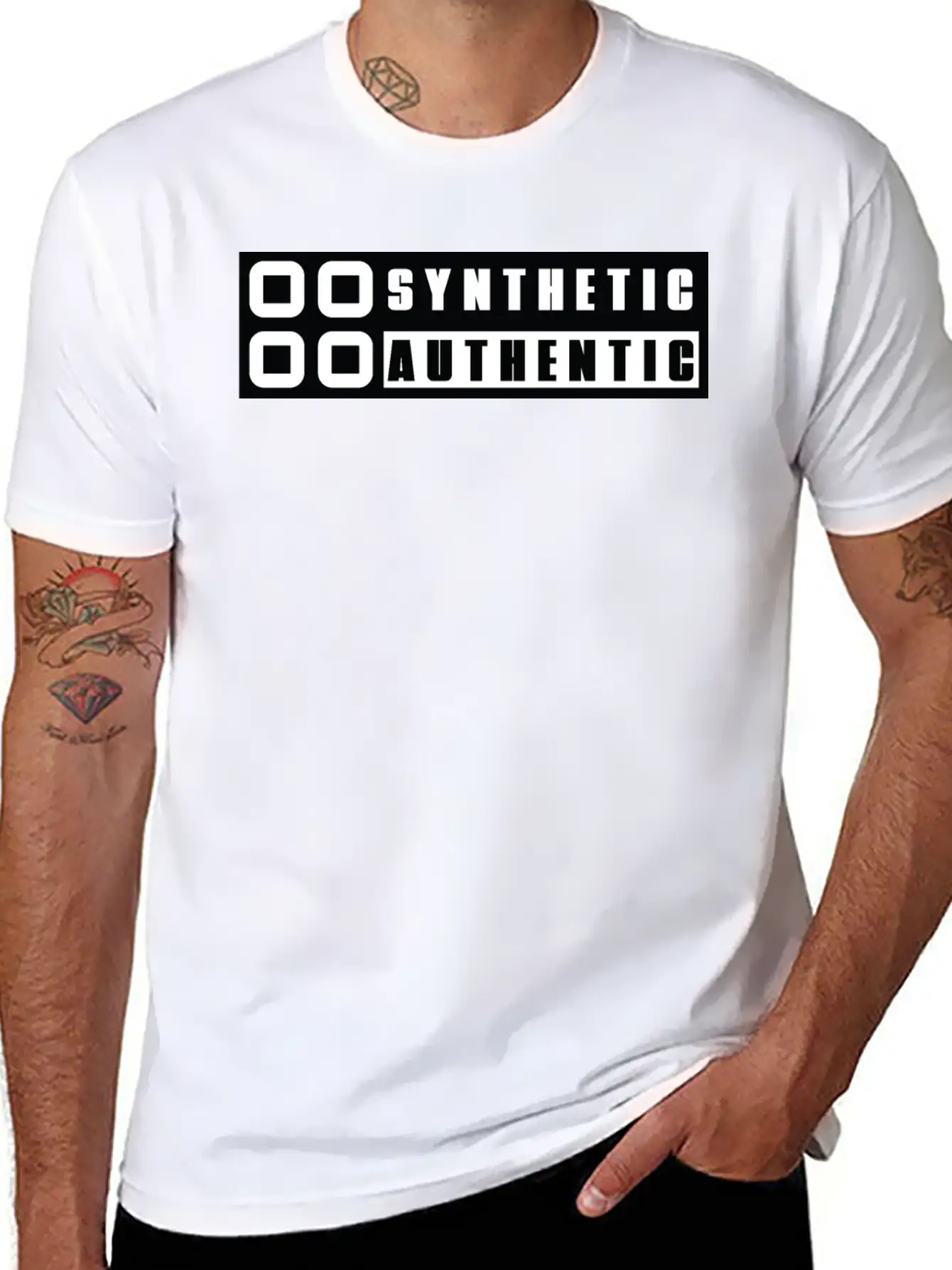 Sticker "Synthetic Authentic" Unisex Short Sleeve Soft Cotton T-Shirt – Casual Everyday Wear