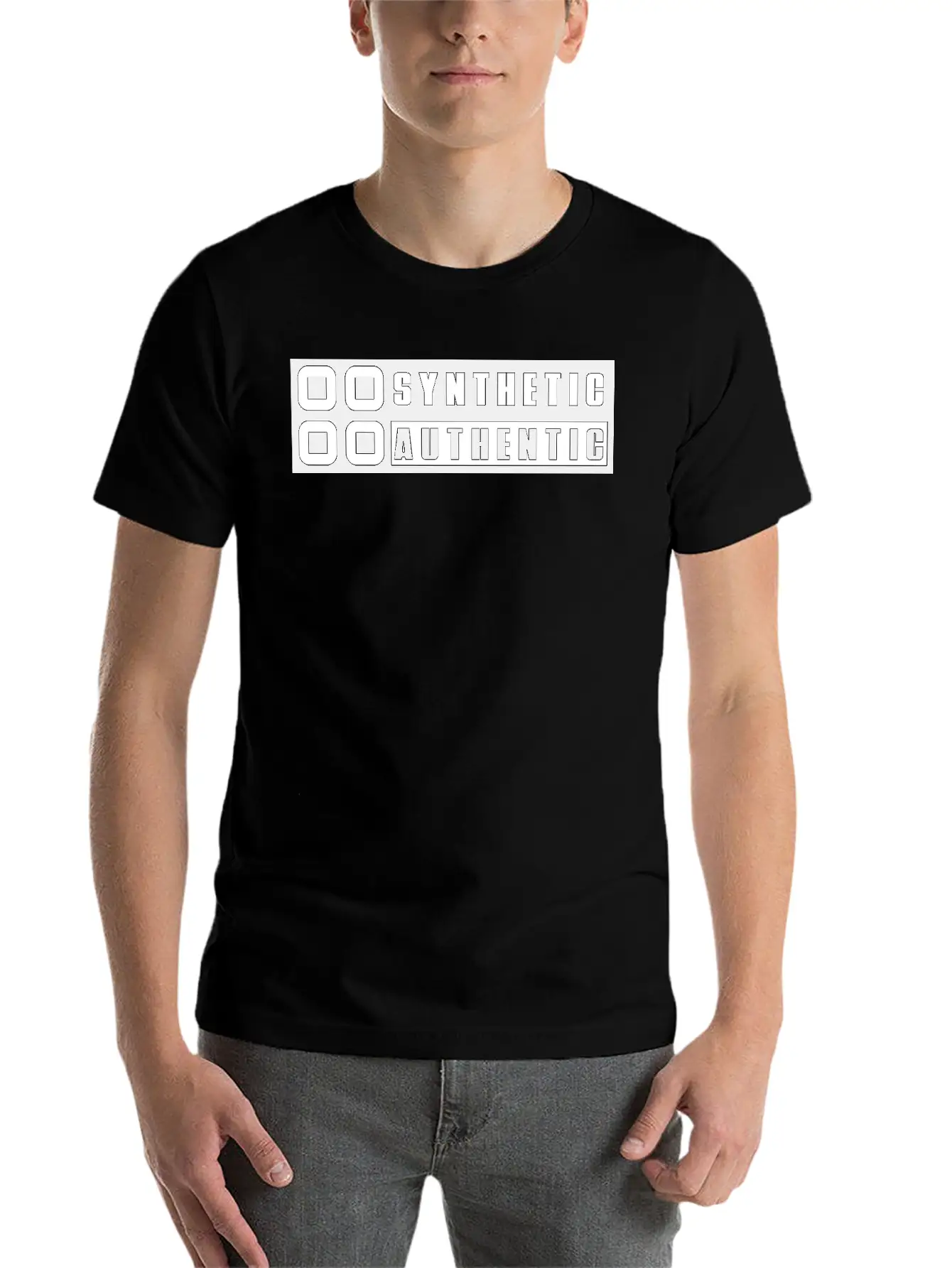 Sticker "Synthetic Authentic" Unisex Short Sleeve Soft Cotton T-Shirt – Casual Everyday Wear