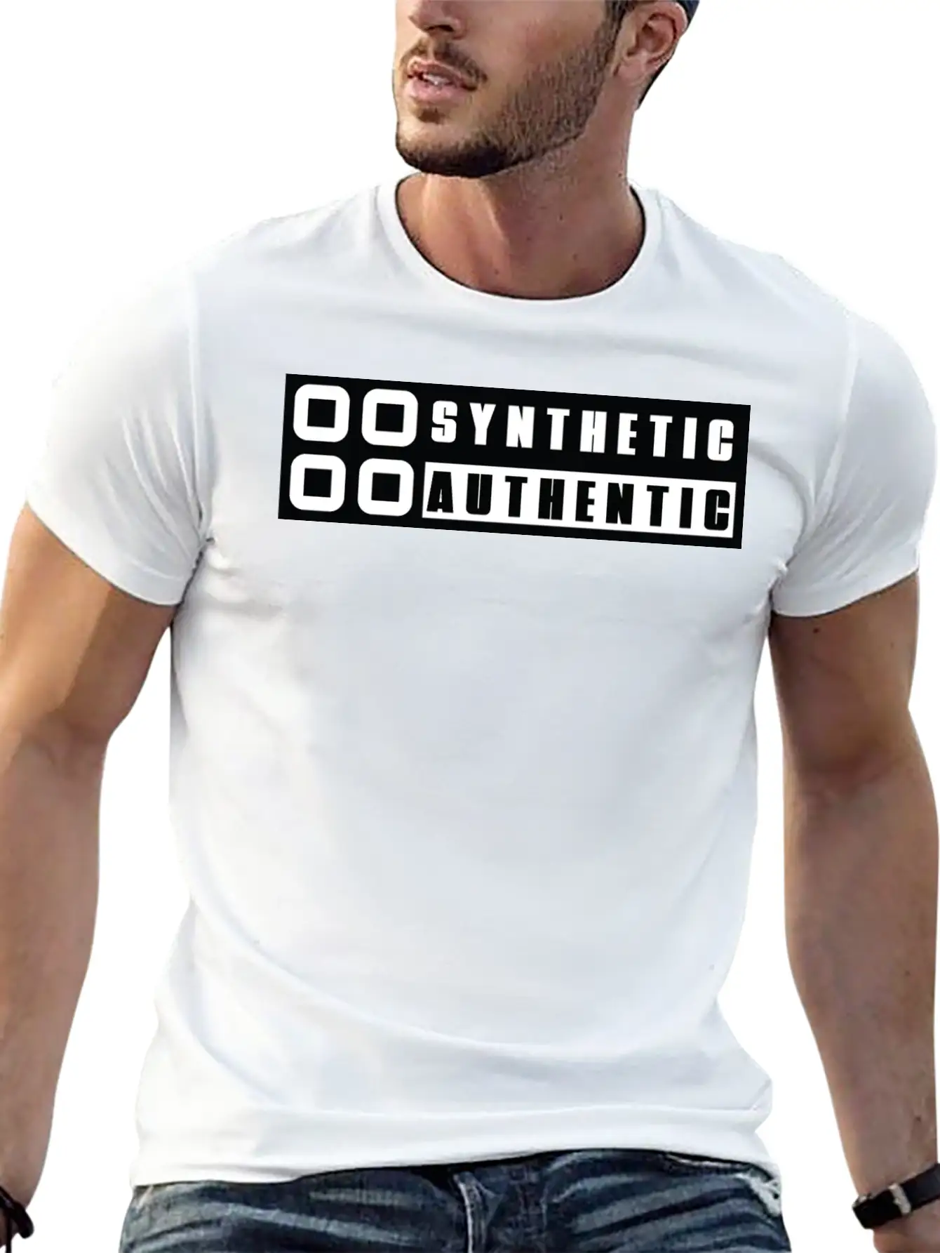Sticker "Synthetic Authentic" Unisex Short Sleeve Soft Cotton T-Shirt – Casual Everyday Wear