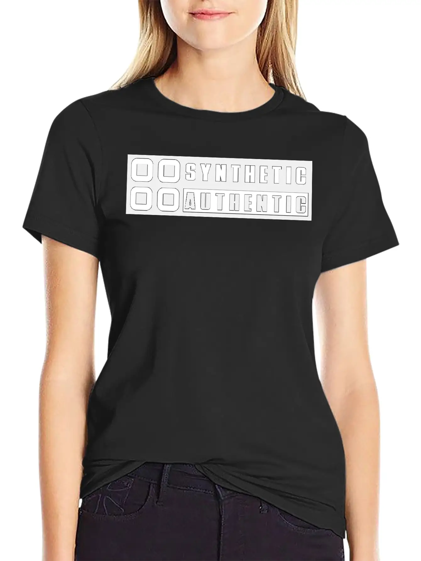 Sticker "Synthetic Authentic" Unisex Short Sleeve Soft Cotton T-Shirt – Casual Everyday Wear