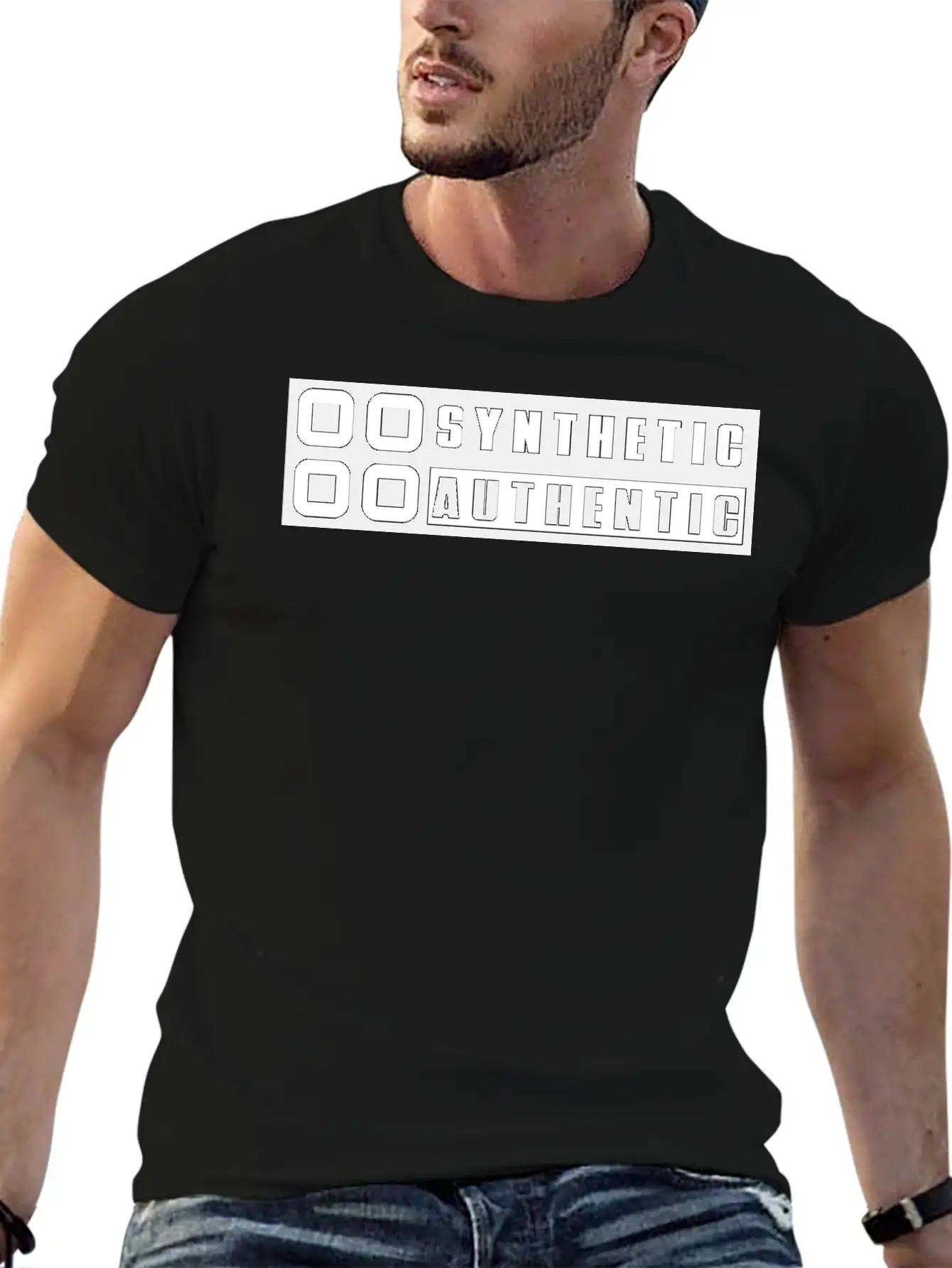 Sticker "Synthetic Authentic" Unisex Short Sleeve Soft Cotton T-Shirt – Casual Everyday Wear