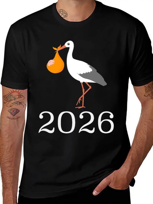 Stork And Baby 2026 Arrival Celebration Unisex Short Sleeve Soft Cotton T-Shirt – Casual Everyday Wear