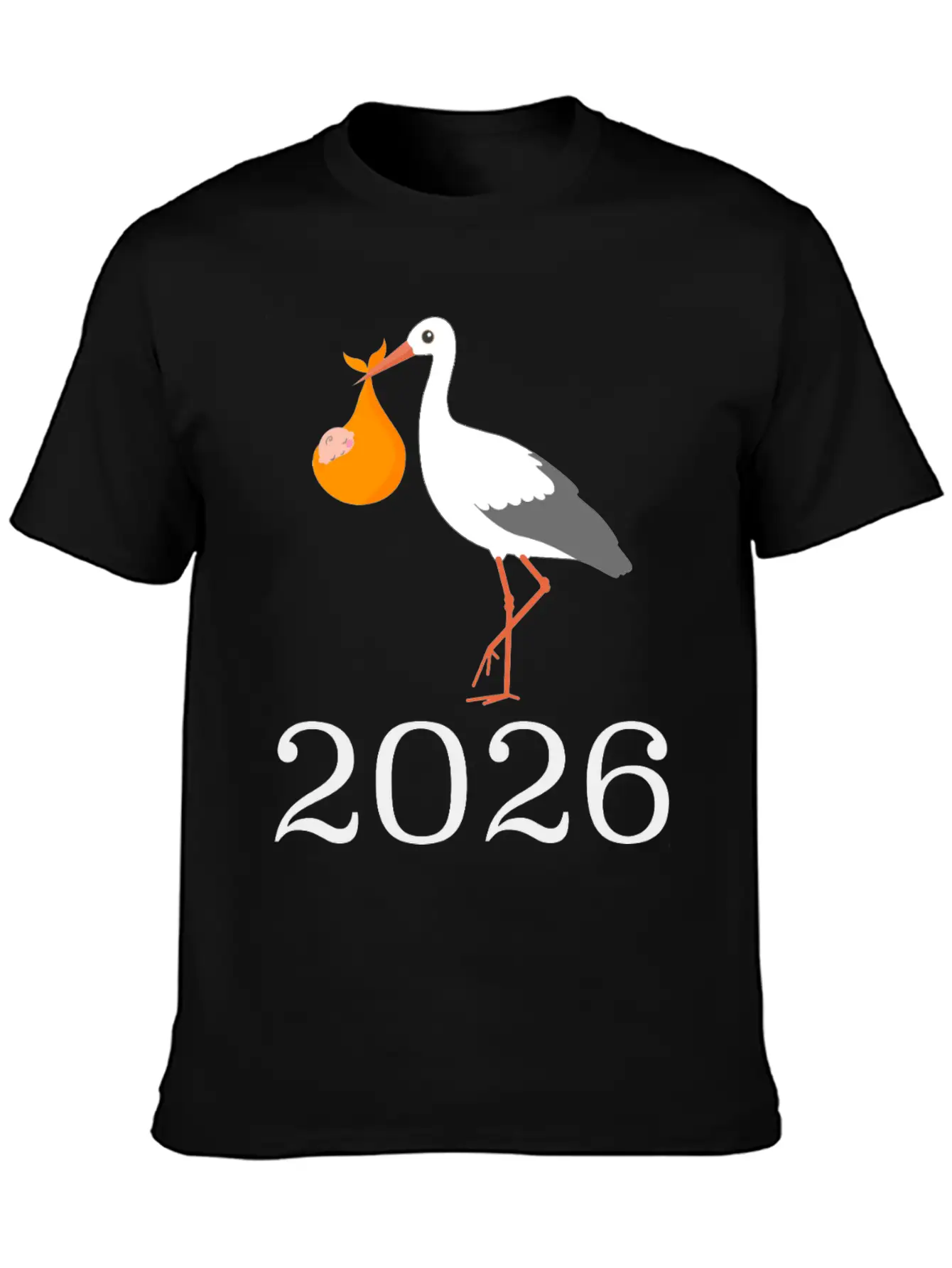 Stork And Baby 2026 Arrival Celebration Unisex Short Sleeve Soft Cotton T-Shirt – Casual Everyday Wear