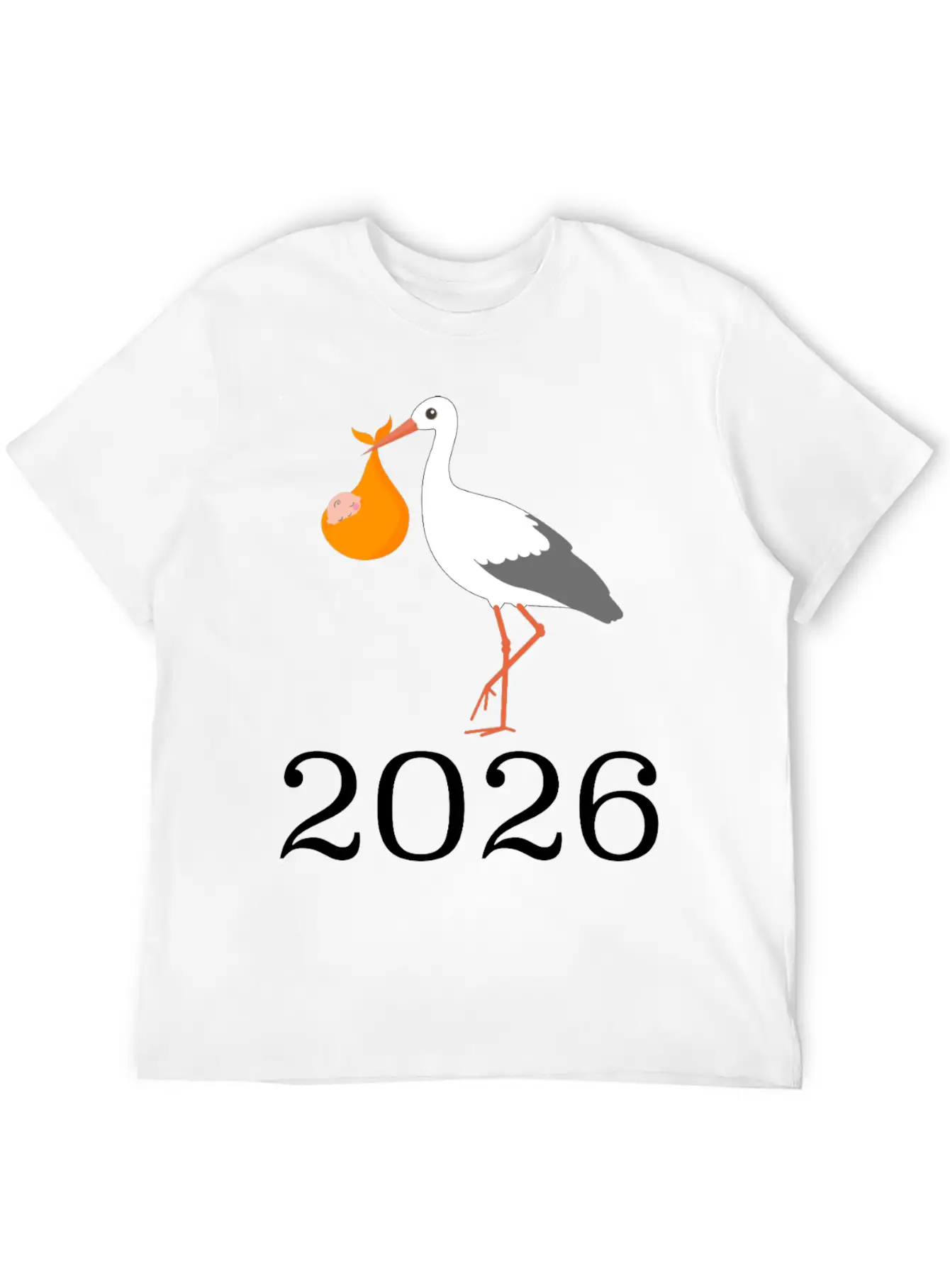 Stork And Baby 2026 Arrival Celebration Unisex Short Sleeve Soft Cotton T-Shirt – Casual Everyday Wear