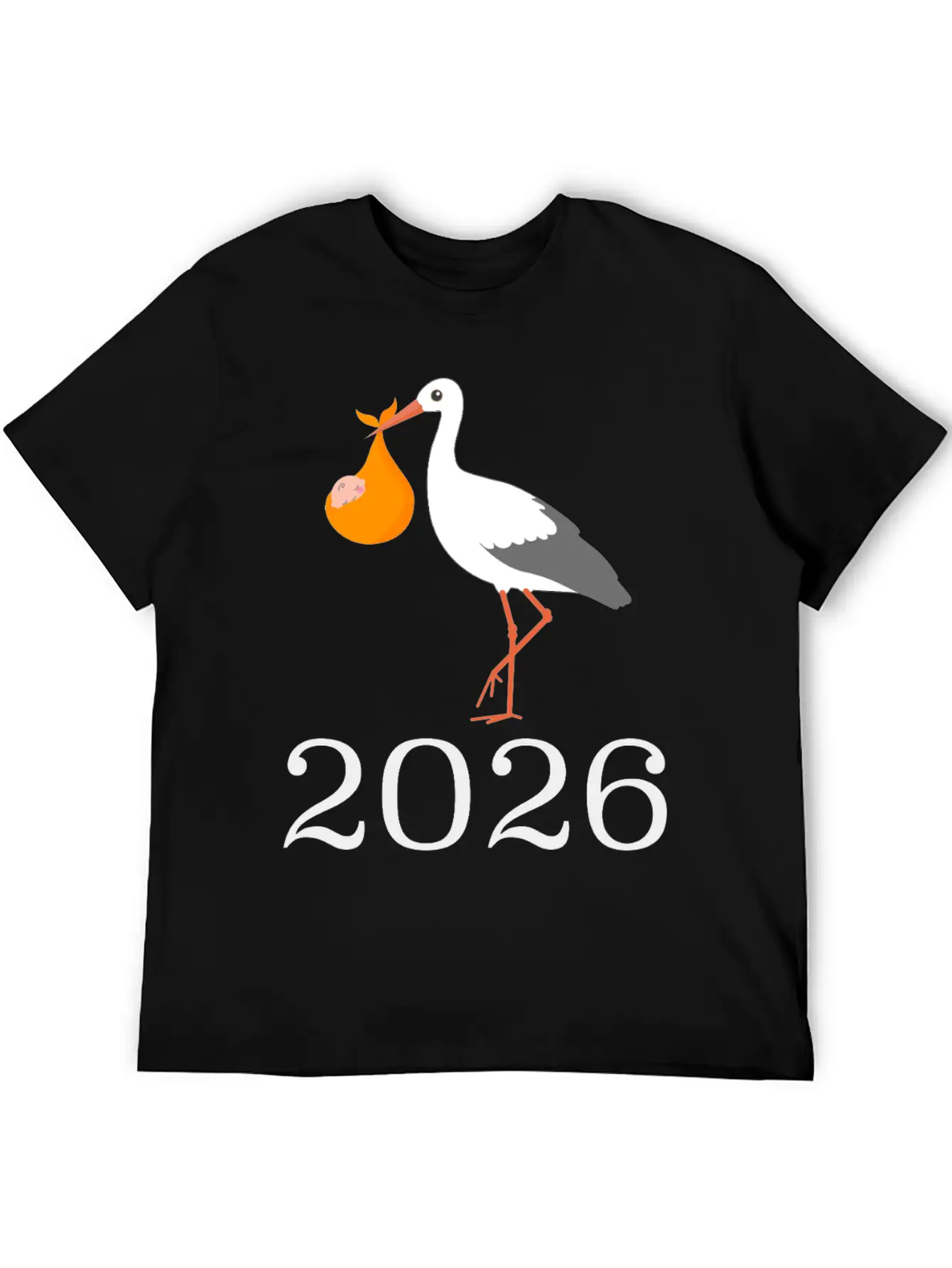 Stork And Baby 2026 Arrival Celebration Unisex Short Sleeve Soft Cotton T-Shirt – Casual Everyday Wear