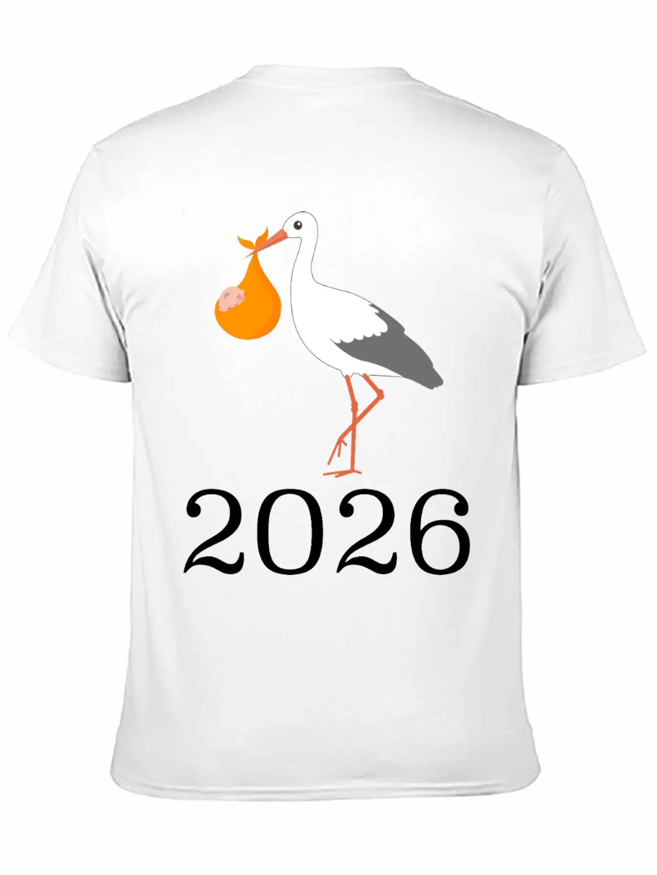 Stork And Baby 2026 Arrival Celebration Unisex Short Sleeve Soft Cotton T-Shirt – Casual Everyday Wear