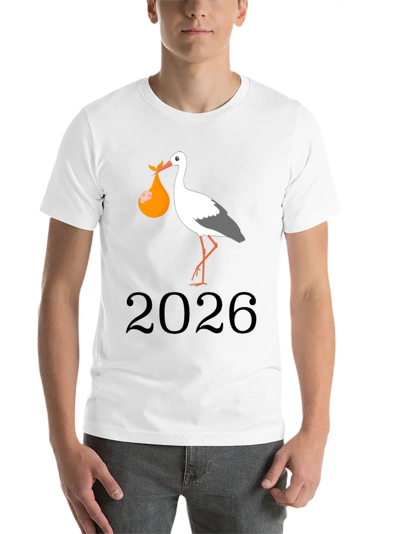 Stork And Baby 2026 Arrival Celebration Unisex Short Sleeve Soft Cotton T-Shirt – Casual Everyday Wear