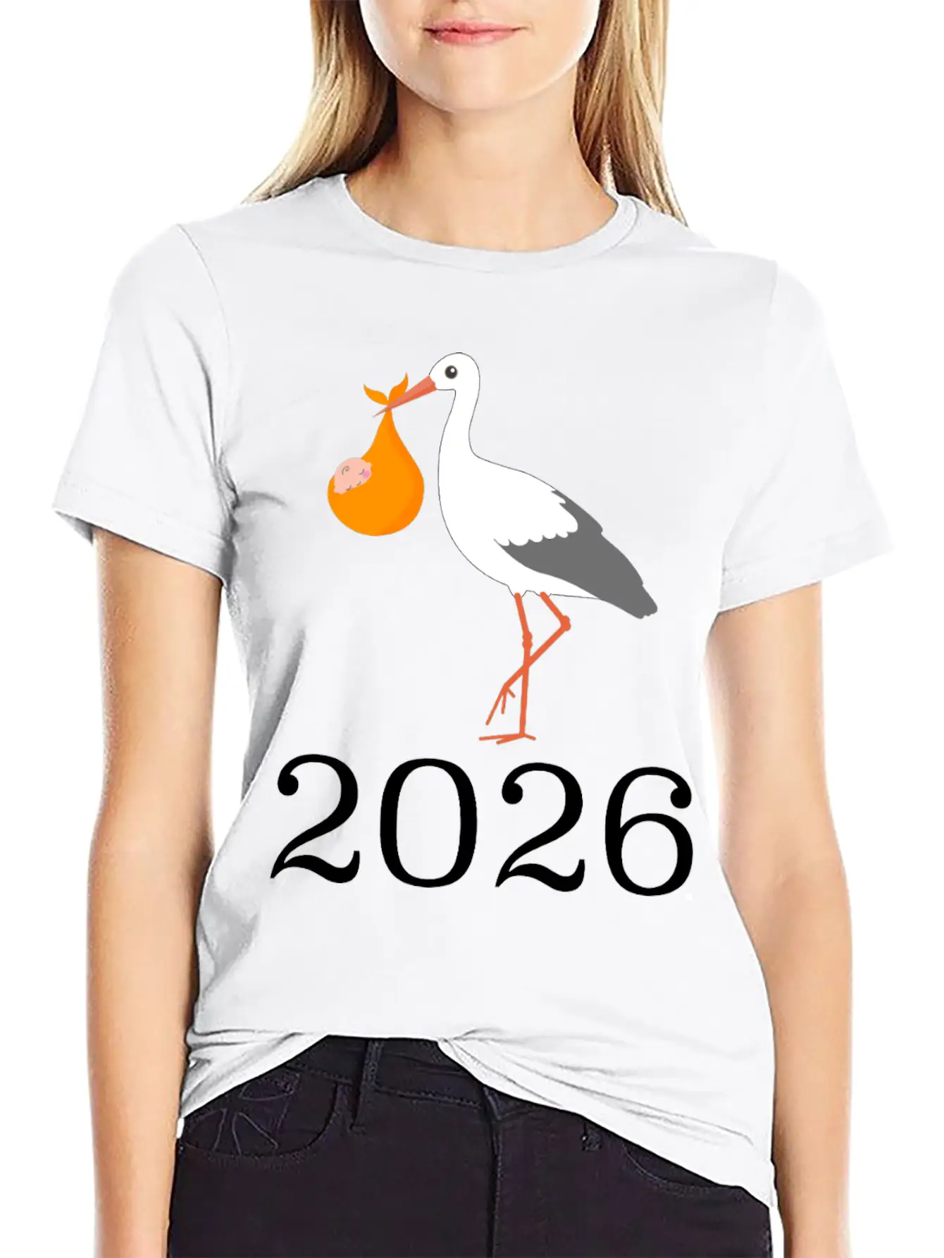 Stork And Baby 2026 Arrival Celebration Unisex Short Sleeve Soft Cotton T-Shirt – Casual Everyday Wear